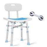OasisSpace Heavy Duty Shower Chair with Back 500lb, EVA Padded Bath Seat with Free Assist Grab Bar - Medical Tool Free Anti-Slip Shower Bench Bathtub Stool for Elderly, Senior, Handicap & Disabled