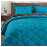 Basic Beyond Down Alternative Comforter Set (King, Algiers Blue/Charcoal Gray) - Reversible Bed Comforter for All Seasons
