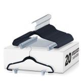 premium velvet skirt hangers (20 pack) non slip velvet pants hangers with metal clips, 360 hook, durable ultra thin space saving velvet hangers, notched clothes hangers for suits,