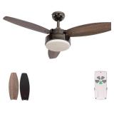 HYATECH 42 Inch Modern Style Indoor Ceiling Fan with Dimmable Light Kit and Remote Control, Reversible Blades, ETL for Living room, Bedroom, Basement, Kitchen, Gun Metal