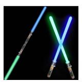 2-in-1 LED Light Up Swords Set FX Double Bladed Dual Sabers with Motion Sensitive Sound Effects (2 Pack)