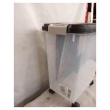 PET FOOD STORAGE W/ WHEELS & SCOOP & W/ SMALL STORAGE CONTAINER