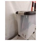 PET FOOD STORAGE W/ WHEELS & SCOOP & W/ SMALL STORAGE CONTAINER