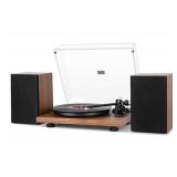 1 BY ONE Wireless Turntable HiFi System with 36 Watt Bookshelf Speakers, Patend Designed Vinyl Record Player with Magnetic Cartridge, Wireless Playback and Auto Off