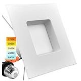 Luxrite Square LED Downlights, 14 W = 90 W, 5 Selectable Colors 2700 K | 3000 K | 35000 K | 4000 K | 5000K, dimmable LED light, 1100 lumens, wet rating, Energy Star, IC rating