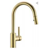 Gold Kitchen Sink Faucet with Pull Down Sprayer OUEN Brass Structure Single Handle Modern Kitchen Faucet with Stainless Steel Pull Out Sprayer 1 or 3 Hole Mounted with Deckplate for RV Laundry Sink