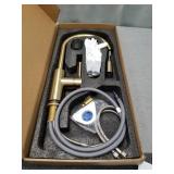 Gold Kitchen Sink Faucet with Pull Down Sprayer OUEN Brass Structure Single Handle Modern Kitchen Faucet with Stainless Steel Pull Out Sprayer 1 or 3 Hole Mounted with Deckplate for RV Laundry Sink