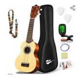 Everjoys Soprano Ukulele Beginner Pack-21 Inch w/Rainbow String Free Online Lesson Gig Bag Fast Learn Songbook Digital Tuner Pick All in One Kit