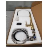 SHAMANDA Brass Kitchen Faucet High Arc Spring Kitchen Sink Faucet with Sprayer Single Handle Hole Pull Down Bar Sink Faucet Brushed Gold, L60001-3