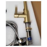 SHAMANDA Brass Kitchen Faucet High Arc Spring Kitchen Sink Faucet with Sprayer Single Handle Hole Pull Down Bar Sink Faucet Brushed Gold, L60001-3