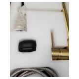 SHAMANDA Brass Kitchen Faucet High Arc Spring Kitchen Sink Faucet with Sprayer Single Handle Hole Pull Down Bar Sink Faucet Brushed Gold, L60001-3