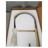 SHAMANDA Brass Kitchen Faucet High Arc Spring Kitchen Sink Faucet with Sprayer Single Handle Hole Pull Down Bar Sink Faucet Brushed Gold, L60001-3