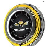 Chevrolet Chrome Double Ring Neon Clock, 14"