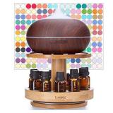TJ.MOREE Bamboo Diffuser Holder Carousel- 2 Tier Height Increase Rack with Upper Tray for Holding Diffuser, for 5ml, 10ml, 15ml, 20ml Essential Oils Bottles