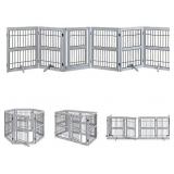 unipaws 6 Panels Extra Wide Freestanding Walk Through Dog Gate with 4 Support Feet, Pet Playpen, Foldable Stairs Barrier Pet Exercise Pen for Dogs Cats, Indoor Use Only