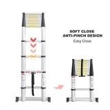 Sotech 15.5 FT Aluminum Telescoping Extension Ladder with Stabilizer Bar,One Button Retraction Telescopic Collapsible RV Ladder,Soft-Close and Pinch-Free EN131 Certified,Max Load 330 lbs