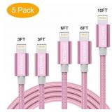 Phone Cable 5pack 3/3/6/6/10ft Nylon Braided Usb Charging &amp Syncing Extra