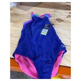 Speedo NEW Navy Blue Girls Size 14 Contrast-Trim Colorblock Swimsuit