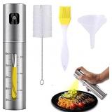 Olive Oil Sprayer for Cooking,2021 Upgraded Stainless Steel Oil Dispenser Spray Bottle for Kitchen Vinegar Spraying Cooking Salad Barbecue Grills,Include Oil Brush Cleaning Brush and Funnel (Silver, O