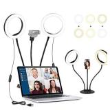 Desktop Ring Light for Zoom Meetings - Computer Ring Light with Stand and Webcam/Phone Holder for Recording, Online Teaching, Conference Call, Makeup, Camera iPhone Photo Lighting
