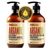 Moroccan Argan Oil Shampoo and Conditioner SLS Sulfate Free Gift Set - Best for Damaged, Dry, Curly or Frizzy Hair - Thickening for Fine / Thin Hair, Safe for Color and Keratin Treated Hair