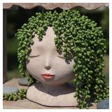 YIKUSH Female Head Design Succulents Plant Pot with Drainage Hole/Cactus Planter Indoor Outdoor Resin Planter, Cute Plants Flower Pot, No Plant