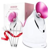 Facial Steamer EZBASICS Ionic Face Steamer for Home Facial, Warm Mist Humidifier Atomizer for Face Sauna Spa Sinuses Moisturizing, Unclogs Pores, Bonus Stainless Steel Skin Kit(Pink)