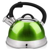 VICALINA Tea Kettle, 2.4 Quart Whistling Tea Kettle for Stove top, Stainless Steel Teapot with One-Touch Switch Button,Metallic Polishing-Green