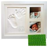 Baby Handprint & Footprint Keepsake Photo Frame Kit - Personzalize it w/ Bonus Stencil! Non-Toxic Clay, Wall/Table Wood Picture Frame. Perfect Registry, Baby Shower, New Mom, Birthday & Newborn Gift!