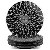 MARSTRACE 8.25 Inch Ceramic Desserts Plates,Black and White Plates Porcelain Salad Plates with Stripe Texture for Sandwiches Dinner Pasta,Set of 4,Microwave Dishwasher