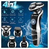 Electric Shavers for Men, Mens Electric Razor 4 in 1 Dry Wet Waterproof Rotary Shaver Portable Face Shaver Travel Rechargeable USB Cordless with Nose Trimmer Facial Cleaning Brush for Dad Husband Man