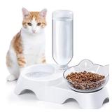 MILIFUN Double Dog Cat Bowls Pets Water and Food Bowl Set, Cat Bowls Food and Water with Automatic Waterer Bottle for Small or Medium Size Dogs Cats (White)