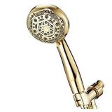 Couradric Handheld Shower Head, 7-Function High Pressure Shower Head with Brass Swivel Ball Bracket and Extra Long Stainless Steel Hose, Polished Brass, 4"