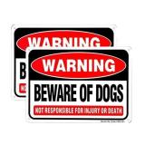 (2 Pack) Beware of Dog Sign, 10 x 7 Rust Free Aluminum Warning Dog Sign, UV Printed Reflective Weather Resistant Dog Bite Sign for Outdoors