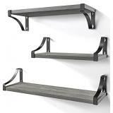 AMADA HOMEFURNISHING Floating Shelves Wall Mounted Set of 3, Rustic Wood Wall Shelves for Bedroom, Bathroom, Living Room, Kitchen, Laundry Room Storage & Decoration, Gray