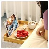 Amada Bedside Shelf for Bed with Cable Management & Cup Holder, Versatile Use as Snack Bedside Table, Tablet Holder, Easy Assemble Organizer for USB Cable, Earphone and Tissue