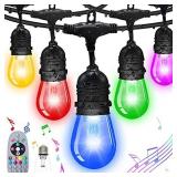 FMIX Color Changing Outdoor String Lights,24/48FTS RGB String Lights Weatherproof Shatterproof Music Auto Flash Color Changing Strand Connectable Remote Control Hanging Light for Patio Cafe (24 FTS)