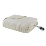 Beautyrest Foot Pocket Soft Microlight Plush Electric Blanket Heated Throw Wrap with Auto Shutoff, 50 x 62 in, Ivory