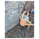 Garden Bench (sturdy), Sheppherds Hook, Flowerpots, Concrete Rabbit (Ears have been mended), Birdhouse, and Watering Can