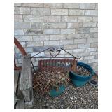 Garden Bench (sturdy), Sheppherds Hook, Flowerpots, Concrete Rabbit (Ears have been mended), Birdhouse, and Watering Can