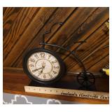 Metal Bicycle Clock and Wire Basket with Faux Flowers
