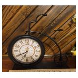 Metal Bicycle Clock and Wire Basket with Faux Flowers