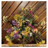 Metal Bicycle Clock and Wire Basket with Faux Flowers