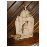 Metal Hanging Bird Cage and Decoupaged Bird
