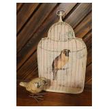 Metal Hanging Bird Cage and Decoupaged Bird