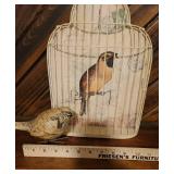 Metal Hanging Bird Cage and Decoupaged Bird
