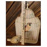 Metal Hanging Bird Cage and Decoupaged Bird