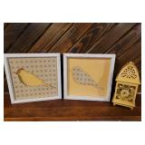 2 Bird Pictures and Metal Birdcage