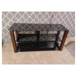 Entertainment Stand with 3 Glass Shelves and Wooden Ends 18x50x24