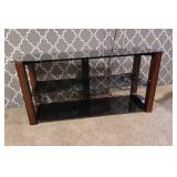 Entertainment Stand with 3 Glass Shelves and Wooden Ends 18x50x24